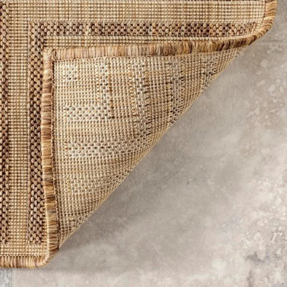 5x8Inch Outdoor Area Rug, Striped Border, Stain Resistant, Durable, Light Brown